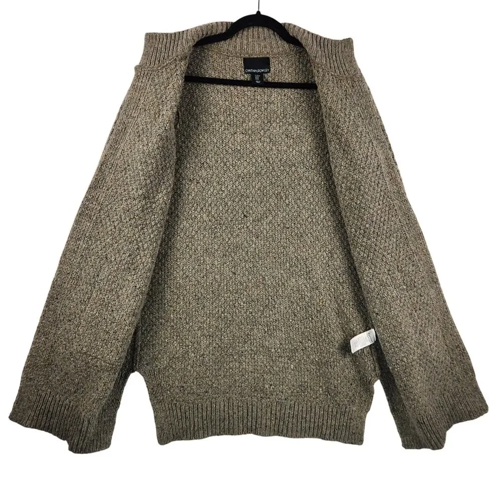 Cynthia Rowley Open Cardigan Sweater Women’s M Wool Blend Brown Chunky Knit EUC - Picture 2 of 16
